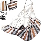 Chihee Hammock Chair Hanging Chair with Foot Rest 2 Cushions Max 500lbs Robust Metal Spreader Bar Collapsible Easy Storage Soft Cotton Swing Chair Strong Strap Iron Carabiner Side Pocket Included