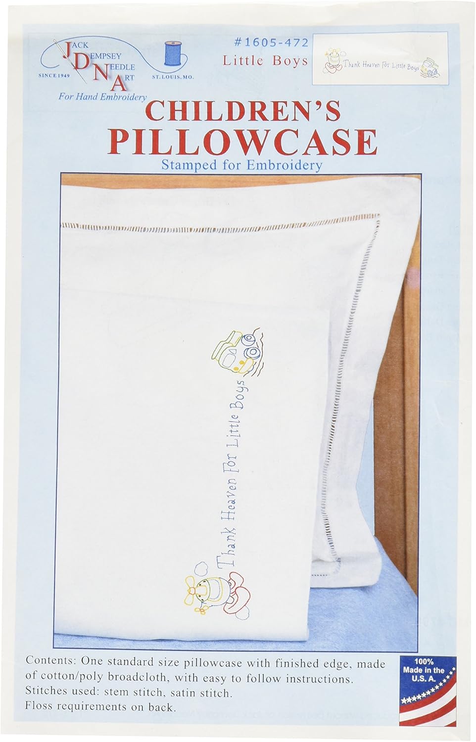 Jack Dempsey Children's Stamped Pillowcase with White Perle Edge, Little Boys, 1Pack