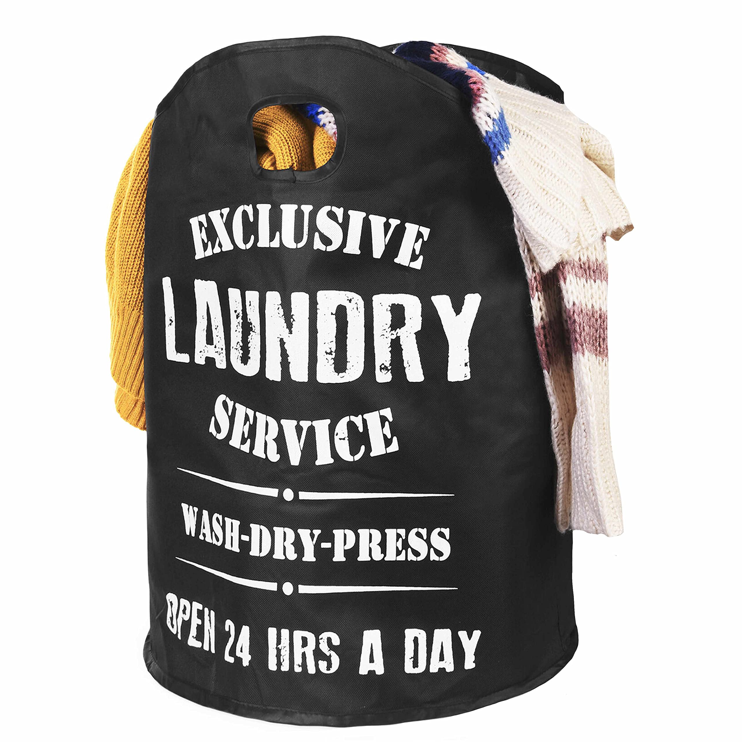 Home Flair Extra Large Laundry Hamper Washing Baskets For Black Bag Collapsible Foldable Basket Portable With Handles Bathroom Or Bedroom, 47 x 55cm