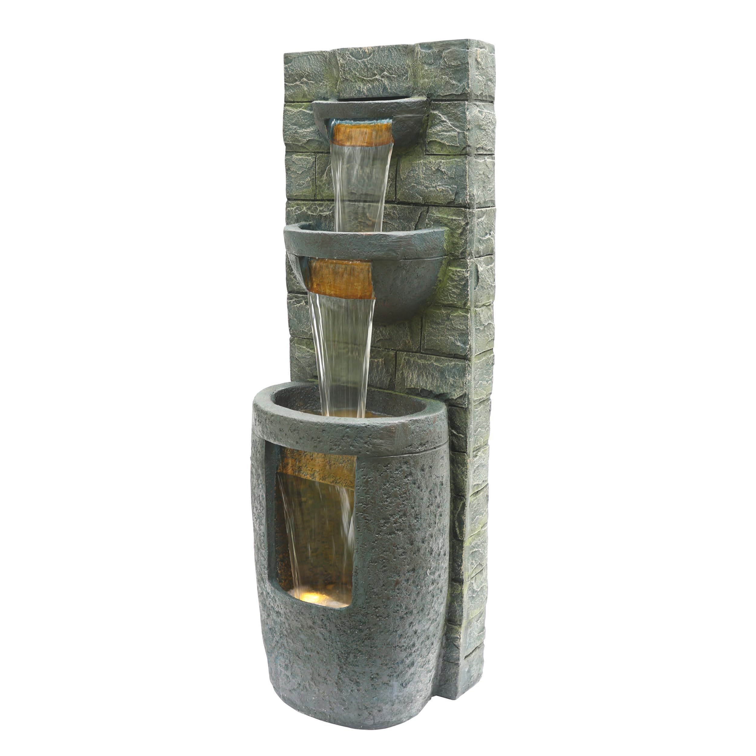 Photo 1 of *HAS CRACK* Alpine Corporation TZL384 Outdoor 3 Tier Water Fountain with LED Lights for Garden, Patio, Lawn and Yard Spaces, 51" H, Gray
