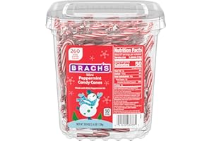 Brach's Mini Peppermint Candy Canes, Christmas Candy, Stocking Stuffers, Holiday Classic, 260ct, 40 oz Tub