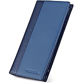 VISOUL Leather Long Checkbook Bi-fold Wallets with Zipper Pocket for Men and Women, RFID Blocking Tall Billfold Secretary Cash Wallet (Blue and Navy Blue)