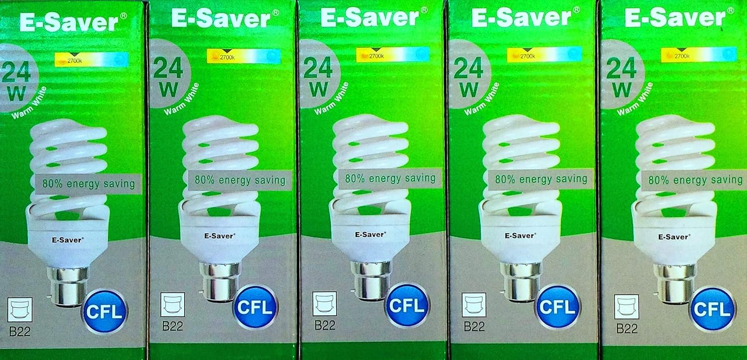 ESaver CFL Full Spiral Energy Saving Light Bulbs 24w = 120 Watt