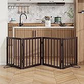 Wooden Dog Gate Freestanding Foldable 4 Panel Pet Gates Extra Wide Dog Gates for Indoor Doorways Stairs 24in Height Support Feet Included