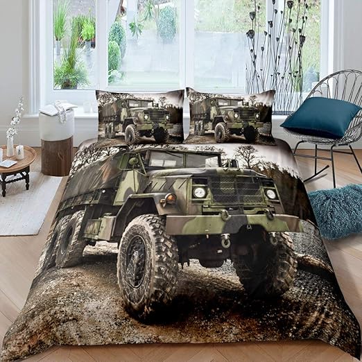 Amazon Com Military Truck Duvet Cover Camouflage Car Bedding Set For Kids Teen Boys Young Man Army Troop Transport Truck Comforter Cover 3d Print Vehicle Bedclothes Green Bed Decor With 1 Pillow Case