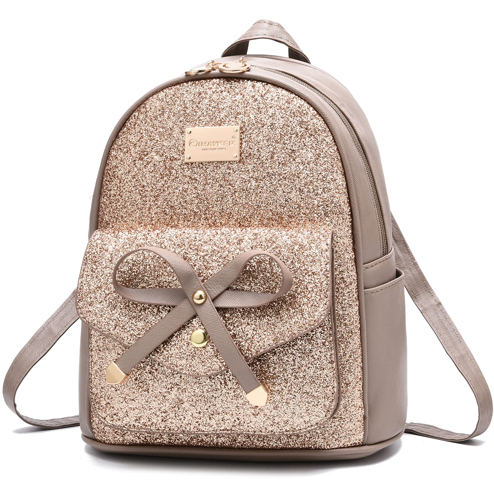 Photo 1 of IHAYNER Women's Cute Glitter Sequin Mini Backpack - Small Bowknot Leather Purse Fashion Backpack