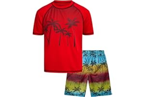 Big Chill Boys Rash Guard Set - 2 Piece UPF 50+ Quick Dry Short Sleeve Swim Shirt and Swim Trunks for Boys (Sizes: 4-14)