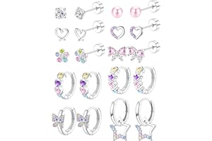 BESTEEL Hypoallergenic Stud Hoop Earrings for Girls Women Surgical Steel Flat Back Earrings Cute Kids Earring Colorful Cubic Zirconia Earring Set for Sensitive Ears
