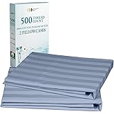 California Design Den Set of 2 King Pillow Cases - Soft & Silky 500 Thread Count 100% Cotton Sateen, Breathable & Smooth, Fits King Pillows (Damask Stripe - Light Blue)