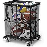 smusei Ball Storage Bin Rolling Sports Ball Storage Cart Garage Sports Equipment Organizer Rack with Wheels Outdoor Basket Ball Cage for Garage, School, Gym, Yoga Room