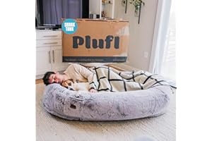 Plufl, The Original Human Dog Bed for Adults, Kids, and Pets. As Seen on Shark Tank. Comfy Plush Large Bean Bag with Memory Foam, Machine Washable, and Durable. Perfect nap and Floor Bed - Arctic Grey