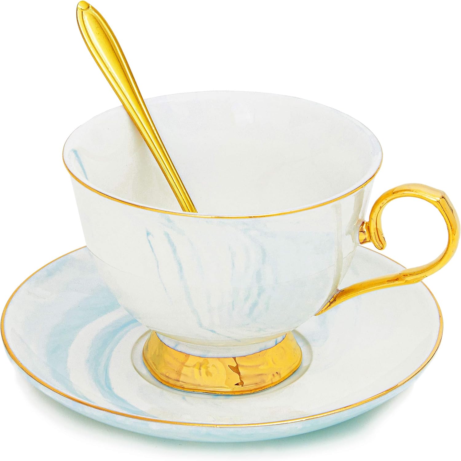 Blue Tea Cup Gift Set with Spoon and Saucer for 1 (7 Oz, 3