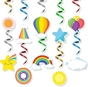 MALLMALL6 Rainbow Hanging Swirls Decorations Birthday Party Supplies Colorful Rainbows Cloud Star Balloon Designed Baby Shower Whirl Streamers Ceiling Spiral Room Decoration Party Favors for Kids