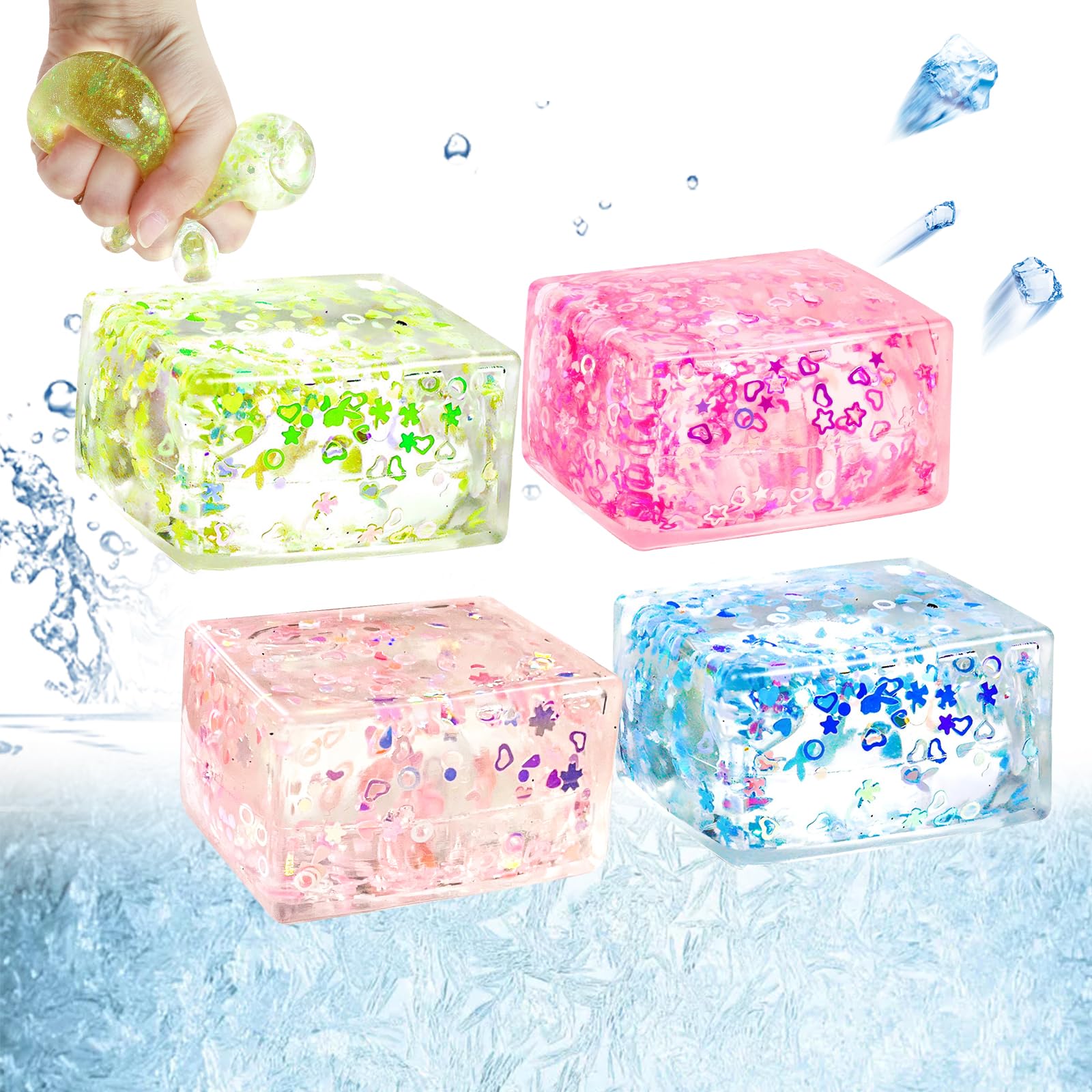 Gytera 4 Pack Stress Balls for Adults Fidget Toys, Silicone Squishy Toys Squeeze Cubes Sensory Toys for Autism, Stress Toys for Adults Stocking Stuffers