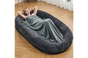 YESCOOL Human Dog Bed - 72"x48"x10" Human Dog Bed for Adult - Giant Dog Bed for Humans Doze Off - Nap Bed with Soft Blanket - Beanbag Bed Faux Fur Fluffy Orthopedic Dog Bed for Large Dogs - Grey