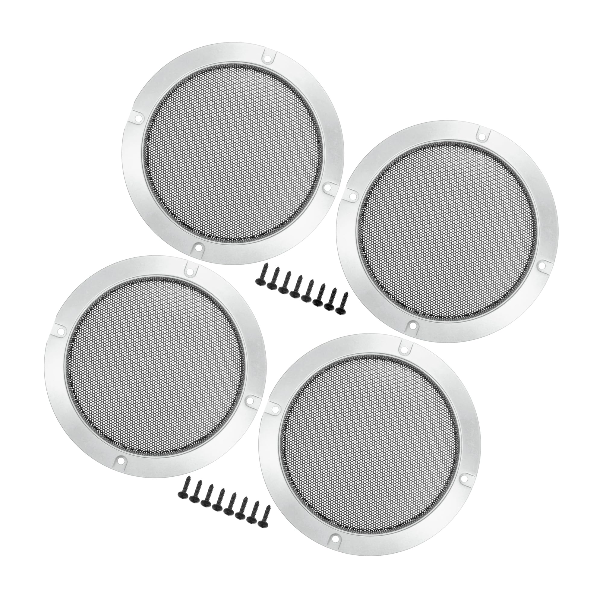 Motoforti 5" Car Speaker Grille Cover Mesh W/Screws Silver Tone Black - 4 Pcs Long-lasting