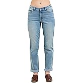 Judy Blue Women's Mid-Rise V-Front Cool Denim Cuffed Boyfriend Jeans