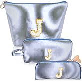 Junesters Initials Makeup Bag Set, Personalized Blue Cosmetic Bag, Cute Large Make up Bags, Travel Toiletry Bag for Women Girl Gifts J (Blue)
