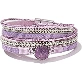 FANCY SHINY Boho Wrap Bracelets Leather Cuff Bracelet Bohemian Jewelry Resin Stone Leather Necklace with Clasp for Women