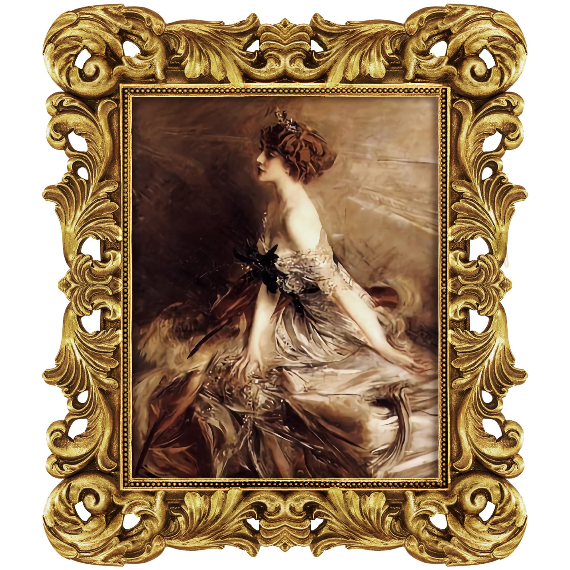 Photo 1 of FJXMFRAME 8x10 Picture Frame Gold Ornate Victorian Picture Frames Baroque Vintage Antique for Wall or Tabletop Display, Fits 8x10 or 5x7 Photo with Mat