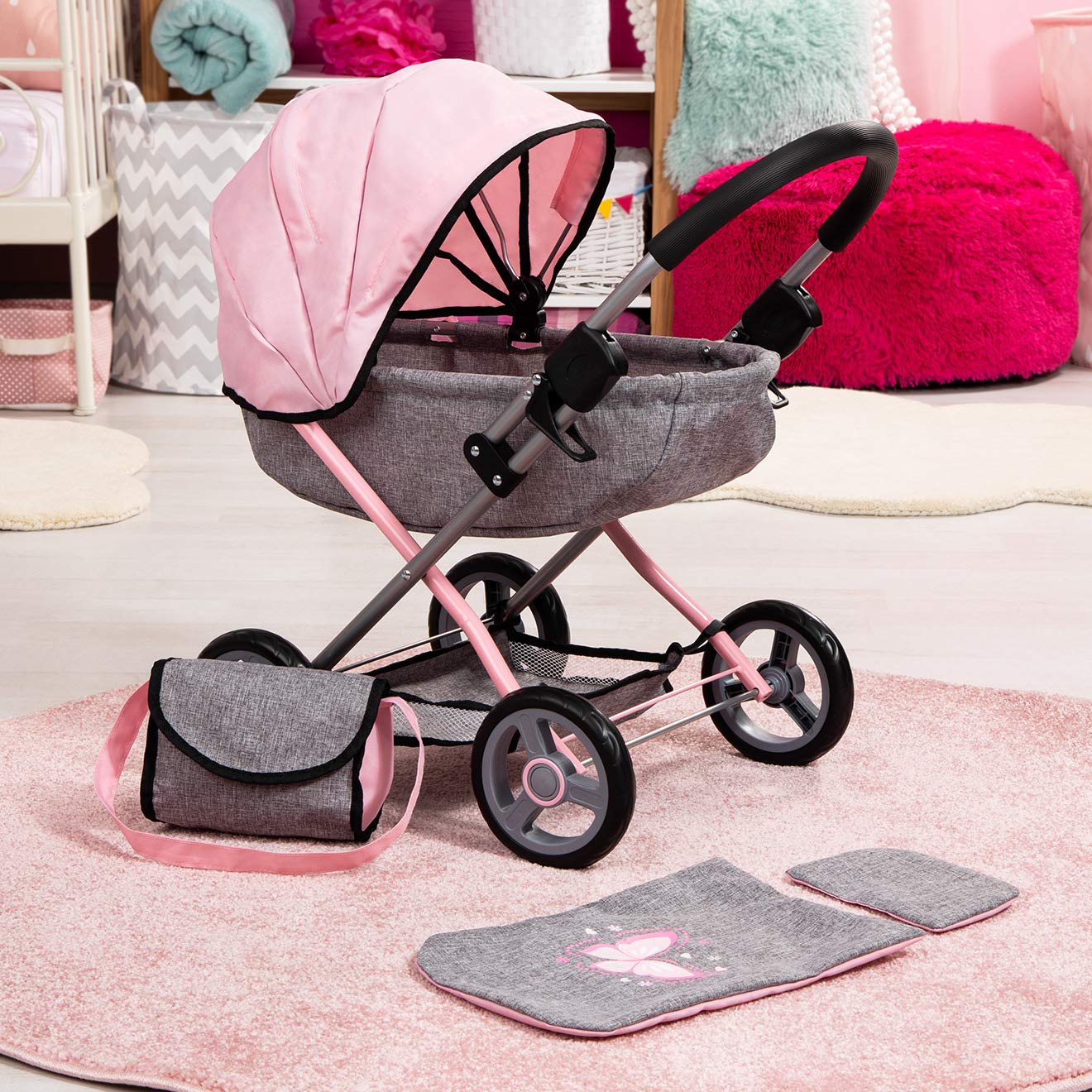 Bayer: 4-in-1 Toy Baby Doll Pram Stroller Cosy Set - Dolls Up to 18