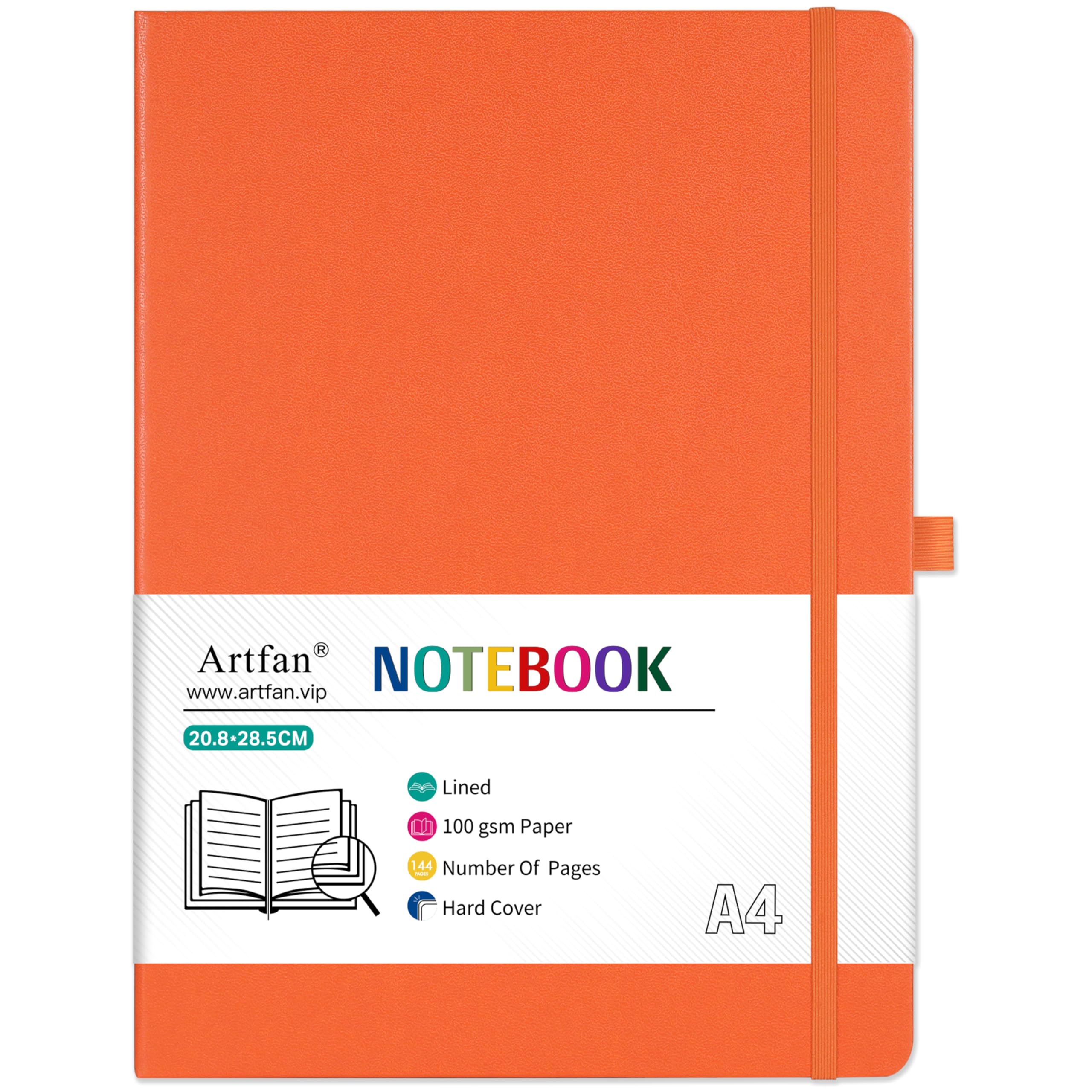 A4 Notebook - Notebook A4 with Premium Paper, Faux Leather Classic Writing A4 Notebook Journal, 8.35" X 11.45", Hardcover - Orange pink