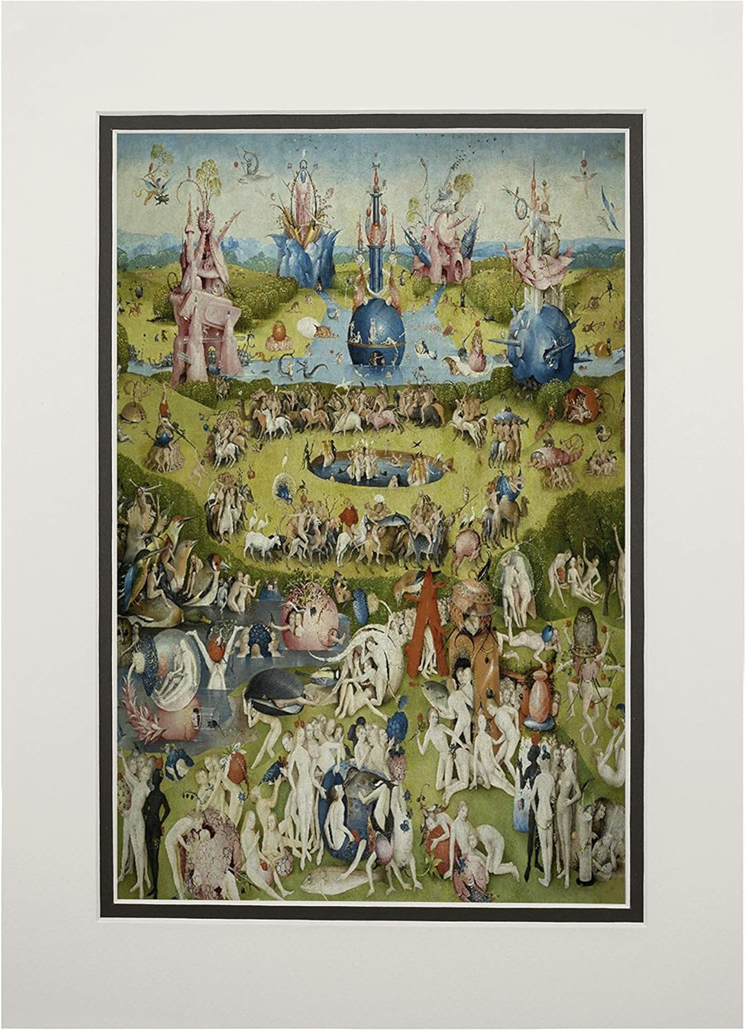 The Garden of Earthly Delights, (Artist: Hieronymus Bosch c. 1480), Masterpiece Classic 57228 (11x14 Double-Matted Art Print, Wall Decor Ready to Frame)