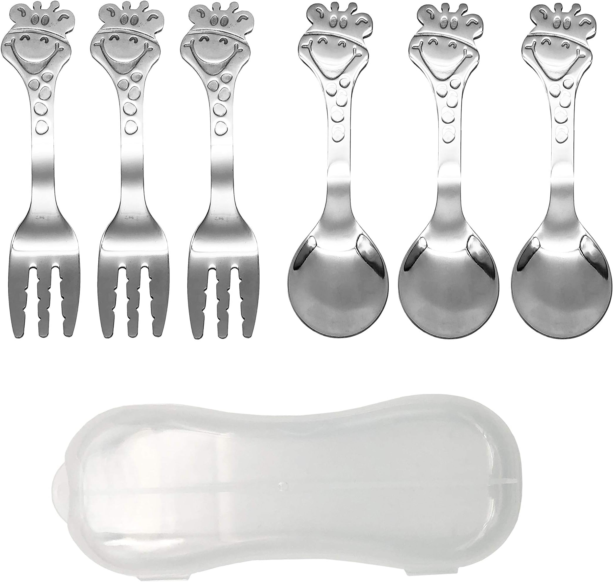 Sungrace Stainless Steel Toddler Utensils Spoons and Forks Set with Travel Case, Baby Kids Tableware Child Silverware Metal Spoon Fork Cutlery BPA Free (6 Pack)