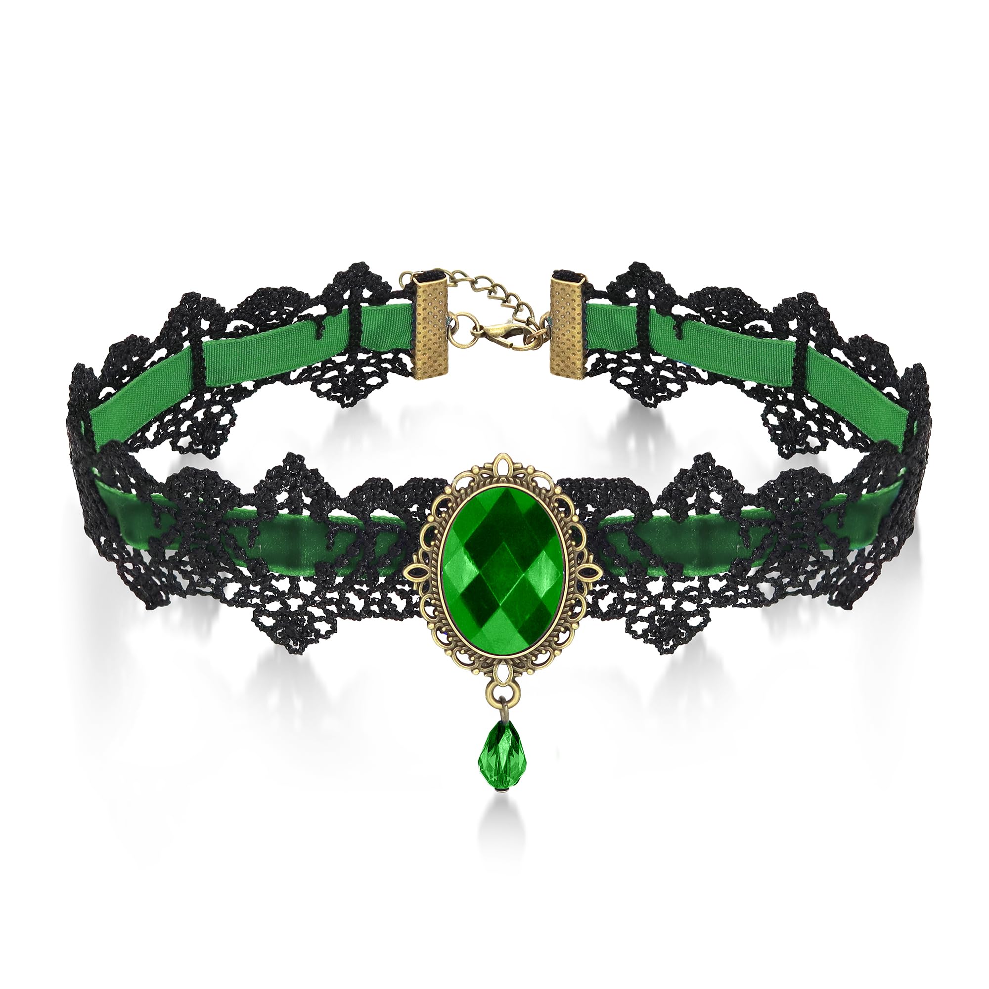 AILUOR Women's Gothic Retro Lolita Beads Chain Vampire Pendant Necklace Green Adjustable