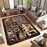 5x7 Bear Area Rug for Living Room, Rustic Cabin Rug Mat Farmhouse Rugs for Bedroom Retro Lodge Runner Carpet Moose Deer Non Slip Floor Mat Wildlife Spring Decor Carpet Washable Western Area Rugs