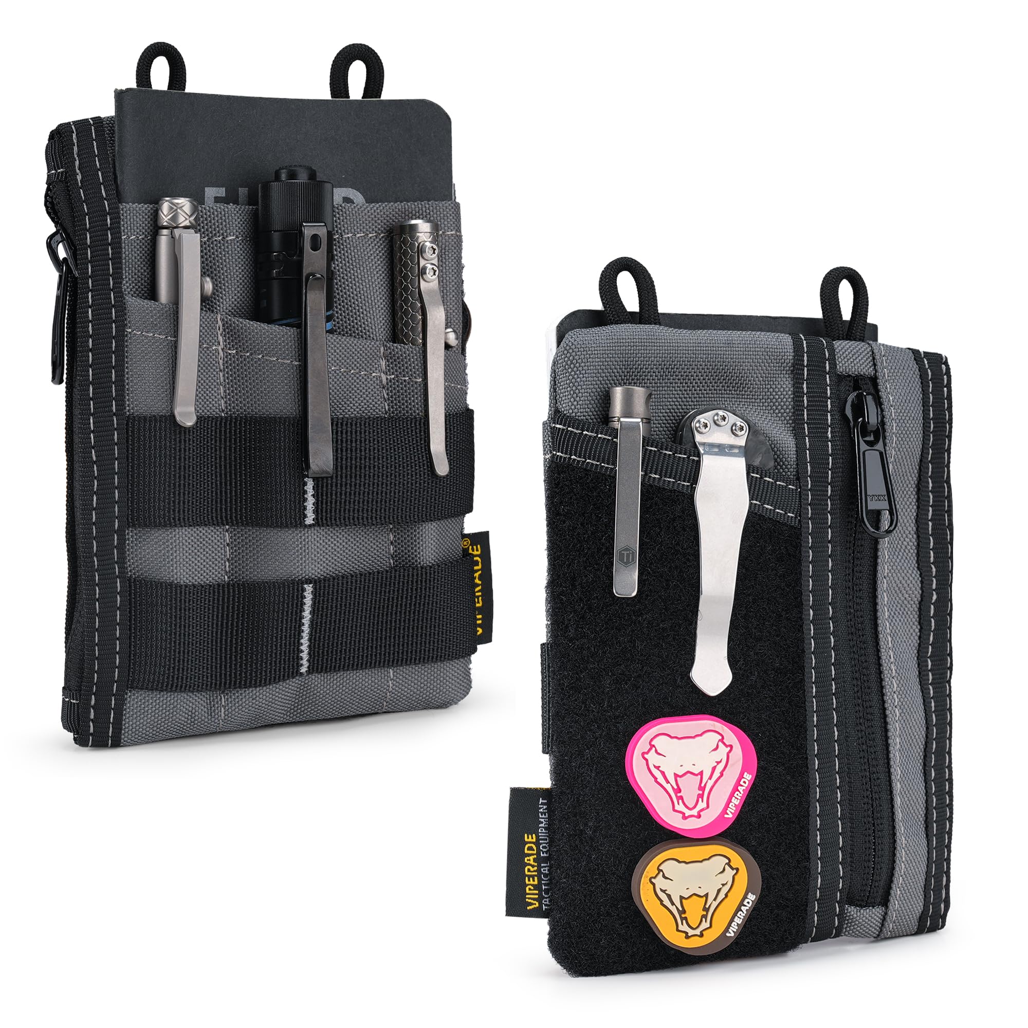 VIPERADE VE16 Small EDC Pouch Tool Organizer, Multifunction Small Tools Pouch with 7 Pockets, EDC Organizer for Men, Mini Pocket Organiser with Patches Area, Multitools Organiser bag