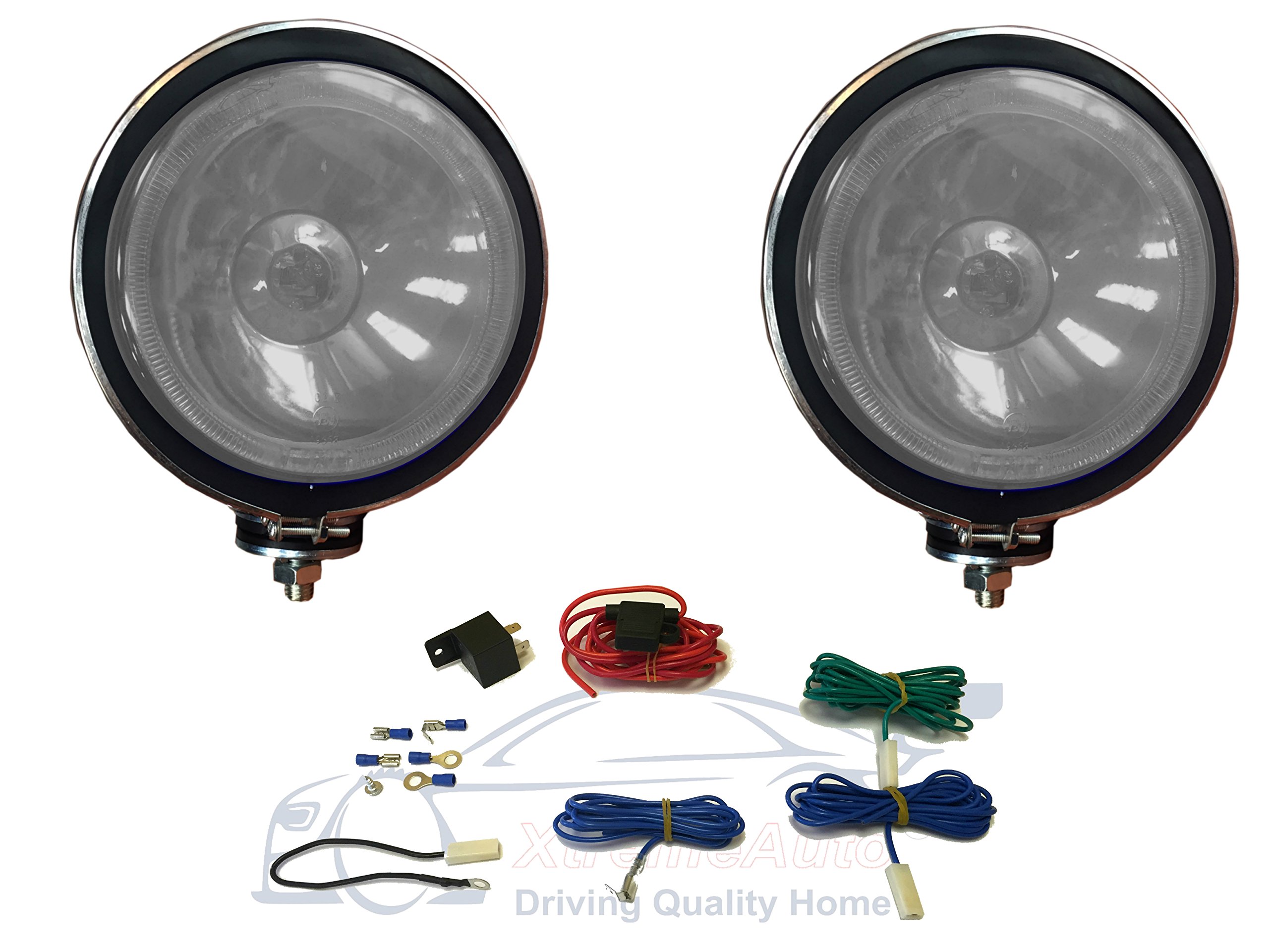 XtremeAuto® (CLEAR/WHITE LIGHT With Wiring Kit) TWIN 6", CHROME SPOT LAMP KIT FOR 4X4 OFF ROAD, Jeep/Pickup: LANDROVER: Freelander, Discovery, Defender, Range Rover/Sport,