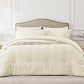 Quataly Queen Comforter Set Cream,3PCS Seersucker Lightweight Bedding Comforter for All Season, Queen Size(90''×90'' Comforter & 2 Pillowcases)