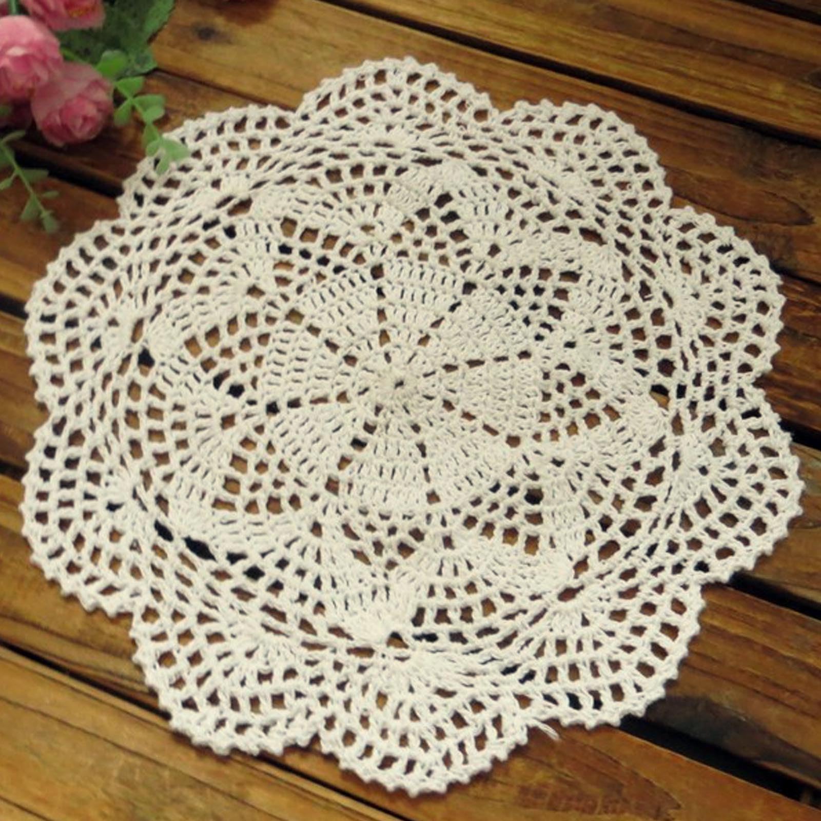 MOEUP 4 x Mini Doily Handmade Crochet Coaster (Beige, 14 inch)