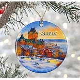 Quebec Canada Watercolor Ornament - Ceramic Christmas Keepsake - Honeymoon Anniversary - Travel Souvenir - Housewarming Present - Gift for Quebec Lover Printed on Both Sides