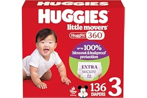 Huggies Size 3 Baby Diapers, Little Movers HuggFit 360° Baby Diapers with 360° Waistband, Size 3 (16-28 lbs), 136 Count, Pack