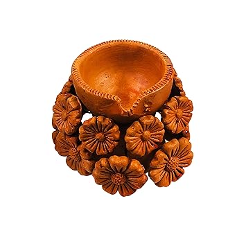 ShopMeFast Handcrafted Terracotta/Earthen Clay Decorative Diya Diwali Diya (Size : 10.5x7 Cms.)