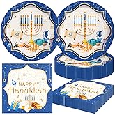 TONKYSI 48Pcs Happy Hanukkah Party Supplies Plates and Napkins for 24 Guests - Tableware Jewish Chanukah for Hanukkah Birthday Party Decorations