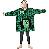 Minecraft Blanket Hoodie Gifts for Kids Teens, Fleece Wearable Blanket with Sherpa Hood, Cozy Creeper Loungewear for Gamers