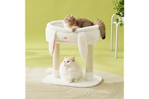 LE SURE Lesure Cute Cat Tree Tower - Cat Tower with Nature Sisal Scratching Post for Indoor Large Cats and Kittens, Featuring with Soft Removable Cat Bed,Wide Perch, Playful Toy, 22x16.5x22.8in，Cream