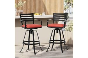 Crestlive Products Heavy Duty Cast Aluminum Outdoor Swivel Bar Stools with Sunbrella Cushion, Patio Bar Height Chair Set of 2, All Weather Black Finish for Outside, Commercial Grade(Red)