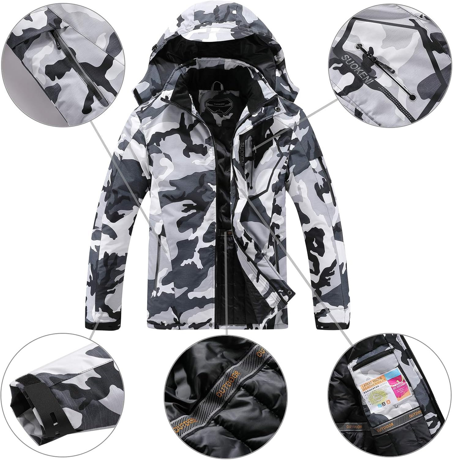 Men's Waterproof Ski Jacket Warm Winter Snow Coat Hooded Raincoat: Clothing