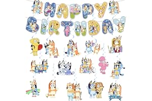 PJTLGYELEE 16PCS Blue Dog Birthday Party Decorations, 1 Banner and 15 Hanging Swirls, Blue Dog Birthday Party Supplies, Happy Birthday sign Party Supplies for Girls Boys Kids and Party Hanging Decor