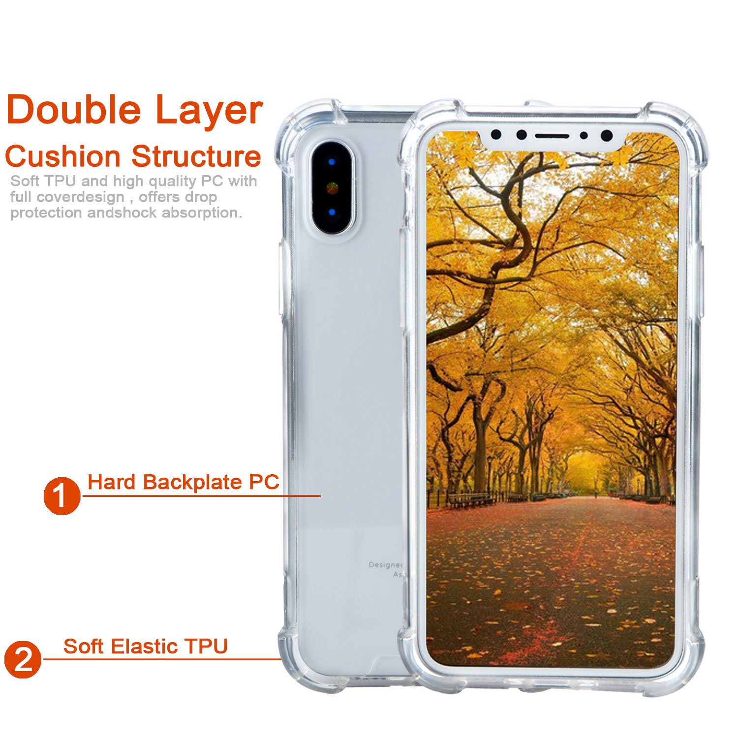 iPhone X case,Apple iPhone X Crystal Clear Cover Case,Slim Lightweight Protective Case,Shock & Drop Absorption & Scratch-Resistant 360 Protection,Back Plate Hard PC and Soft TPU Gel Bumper