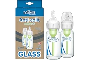 Dr. Brown's Anti-Colic Options+ Narrow Glass Baby Bottle with Level 1 Slow Flow Nipple, BPA-Free, 4 oz/120mL, 2-Pack