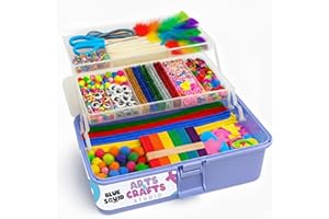 Blue Squid Arts & Crafts Box (Purple)- 2800+ pcs Deluxe Craft Supplies Box, 2 Drawers, 18 Compartments, Sturdy Handle - Art Crafting Kit Birthday Gifts for Kids, School Supply for Ages 4-12