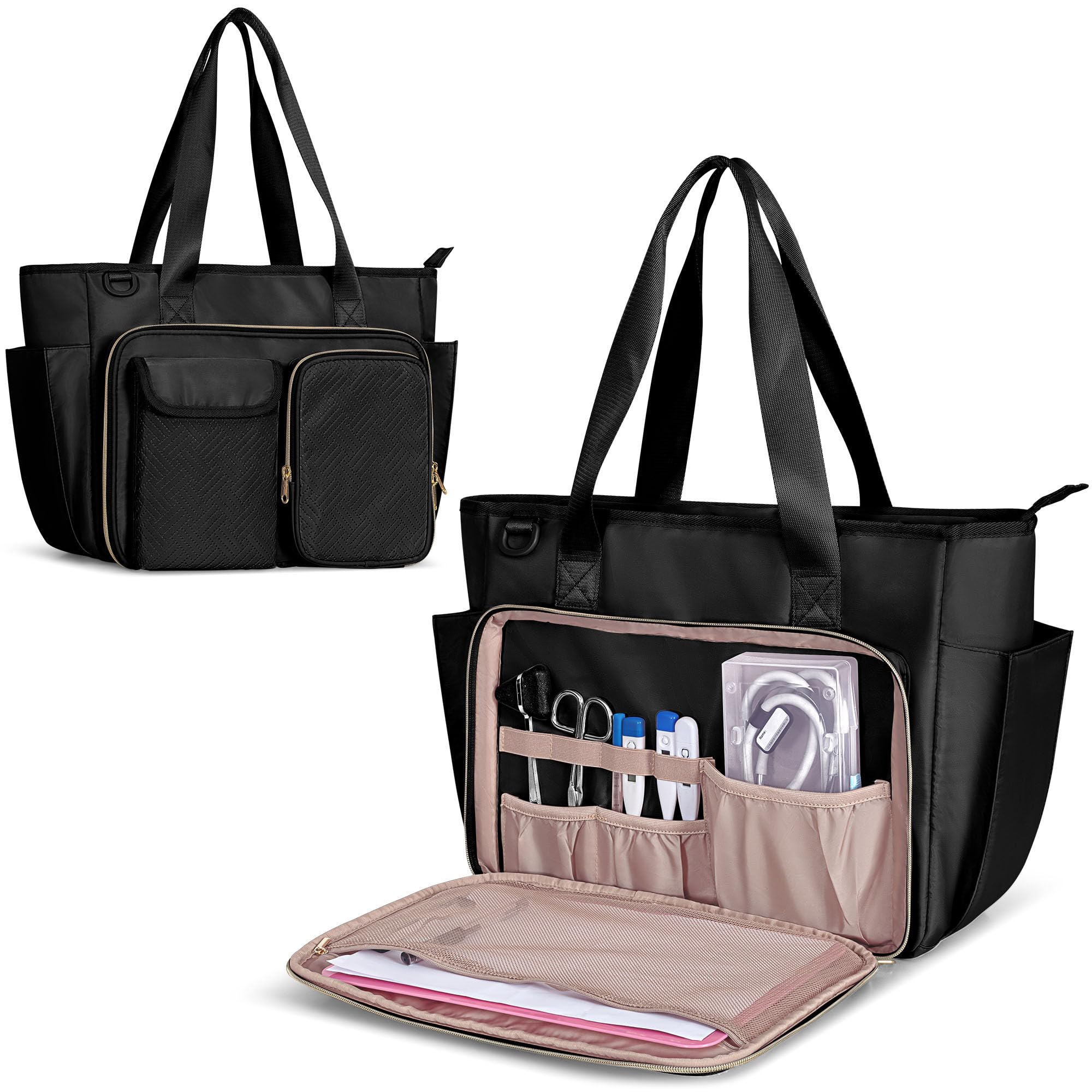 Photo 1 of Fasrom Nurse Bag for Work with 15.6 Inches Laptop Sleeve, Medical Bag Tote to Hold Nursing Clinical Essentials for Home Health Nurses, Black(Patent Design, Empty Bag Only)