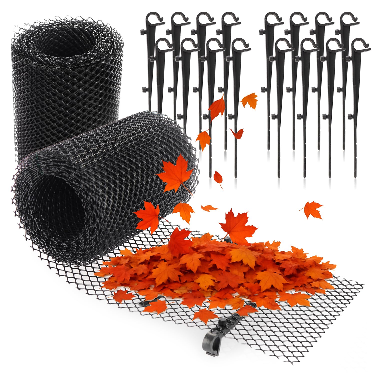 com-four® 12 meter roll of gutter protection for house, carport, stable with 8 clamps - cuttable - gutter protection set (Set 2 - Roll 12m / 16 Clips)