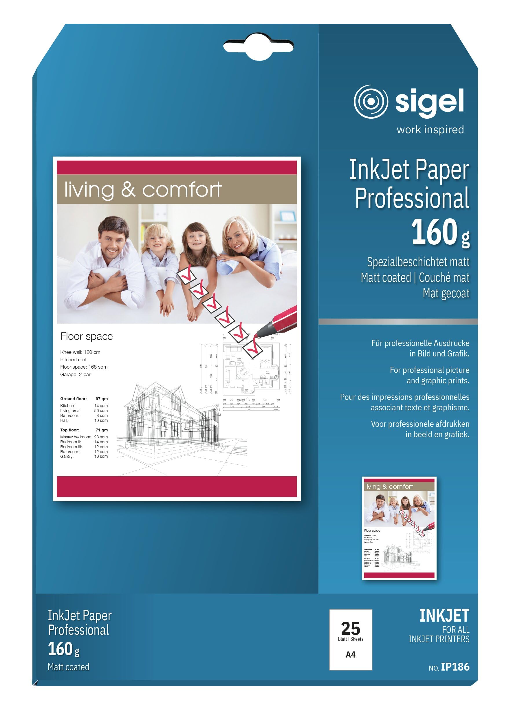 SIGEL IP186 InkJet Paper, coated, White, 160 gsm, A4, 25 sheets