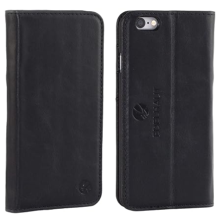 EDELHAUT Handytasche mit unsichtbarem Magnetverschluss in schwarz für Apple iPhone 6 und 6S 4.7 aus echtem Leder